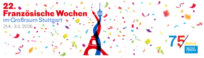 Konfetti und der Text "22. Französische Wochen".